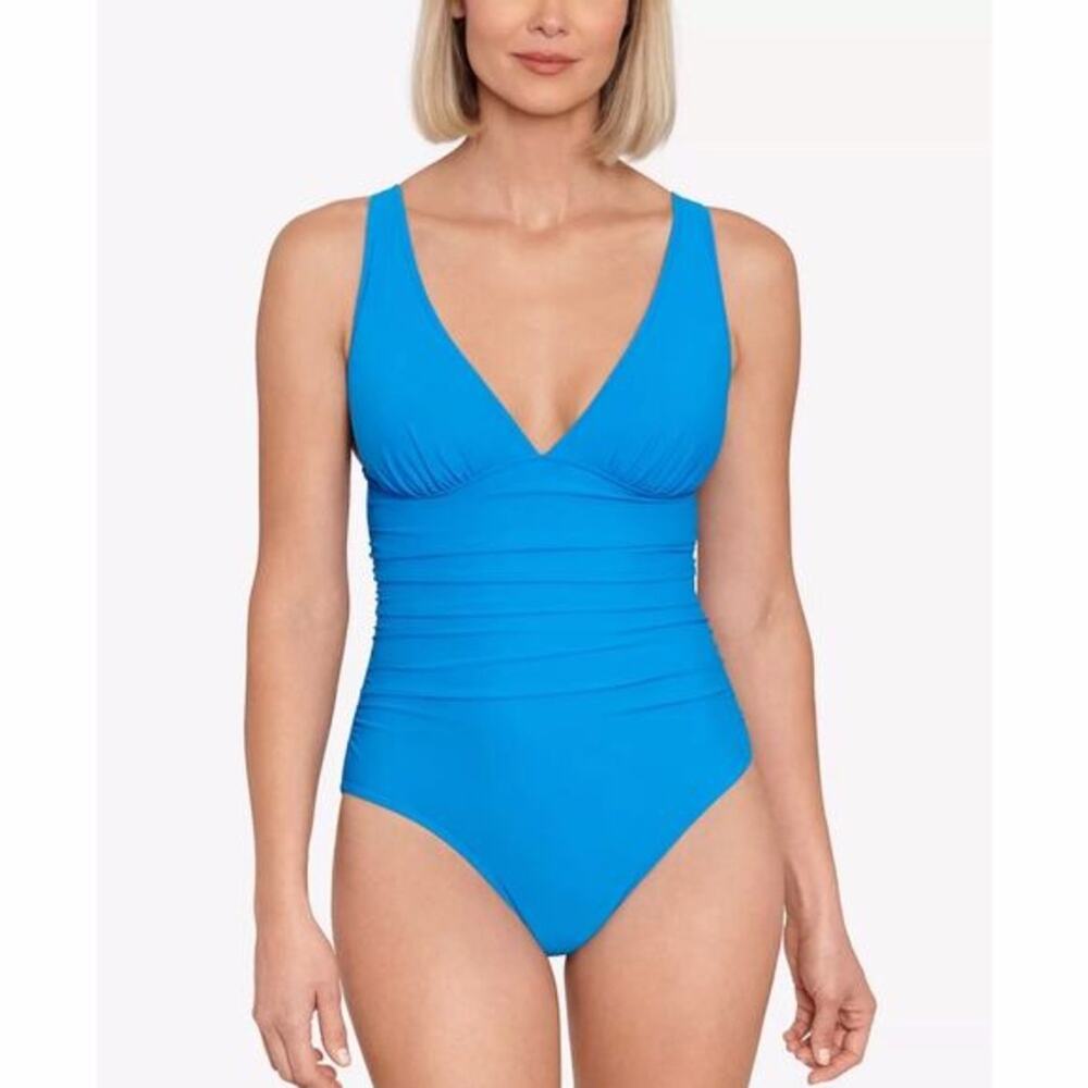 Swim Solutions Tummy Control Plunge One Piece swimsuit copen blue - 8